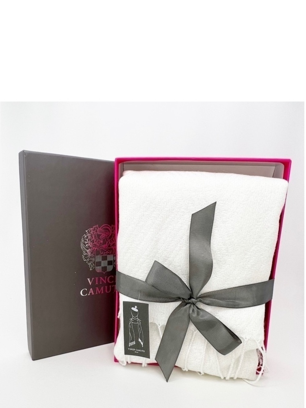 Vince Camuto Wrap Scarf Winter White Fringed Shawl Topper Metallic Gift New NWT